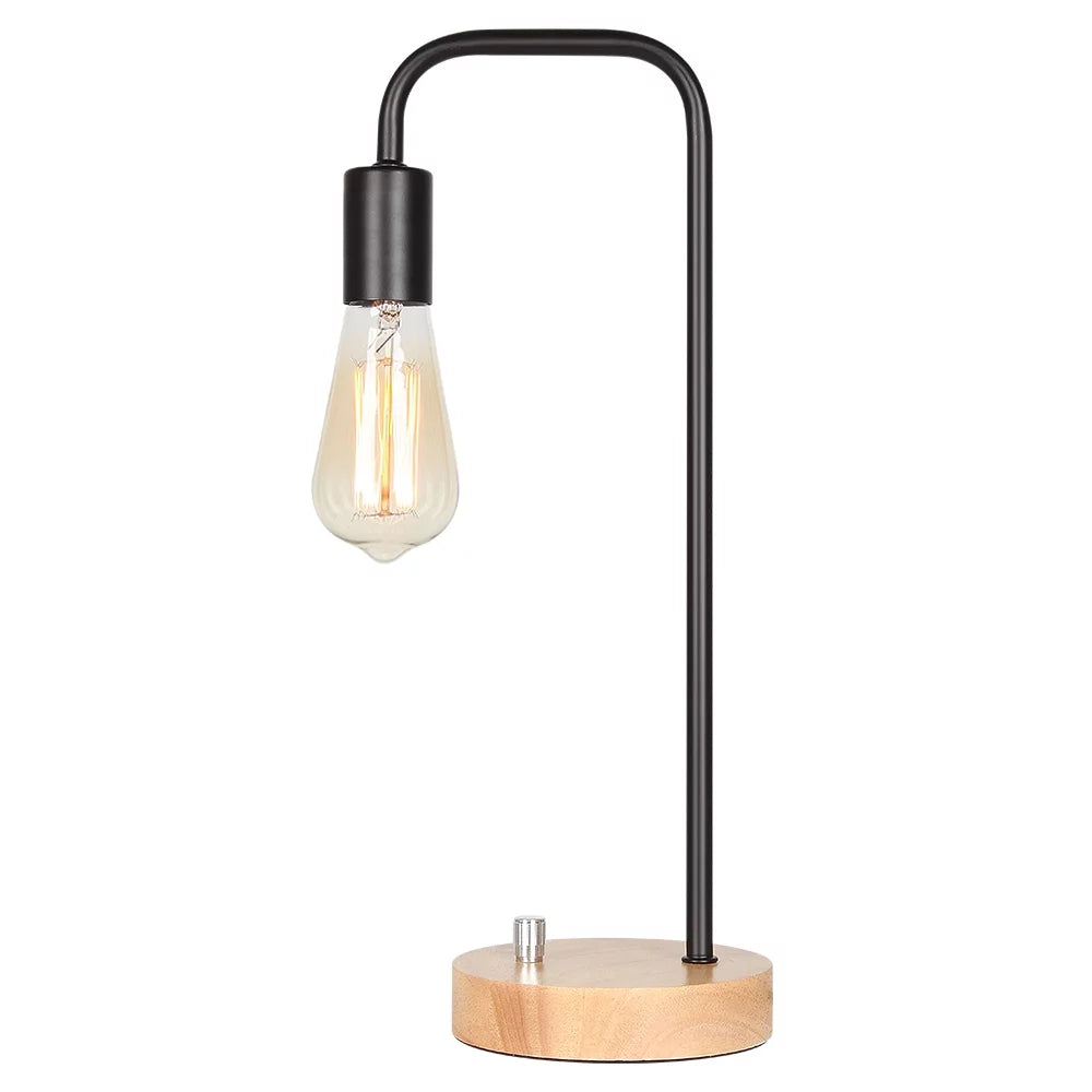 Black Edison Industrial Wood Table Lamp - Stylish Desk Lighting