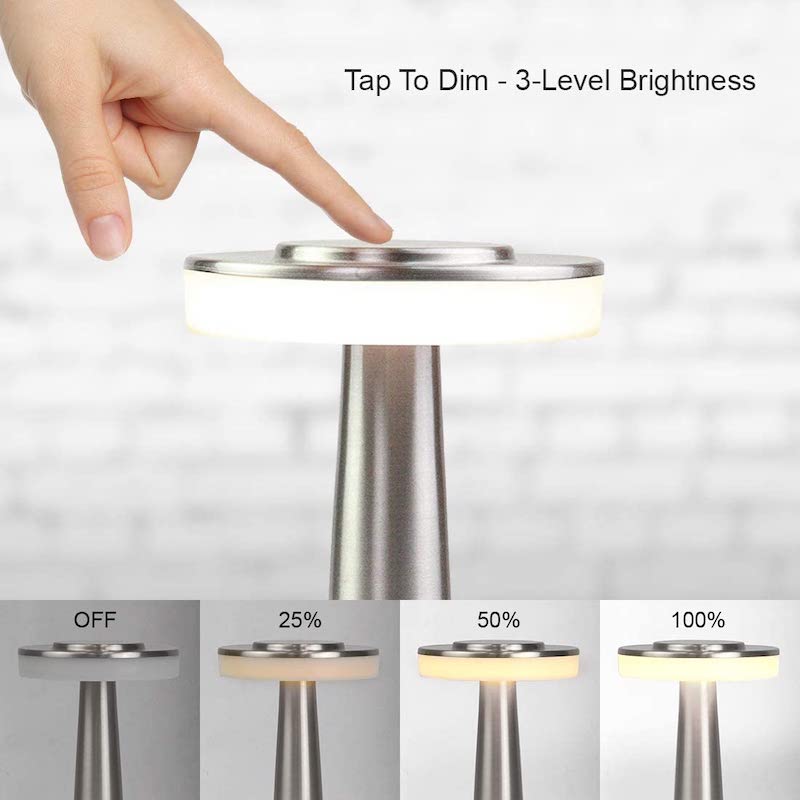 Portable LED Table Lamp with Touch Sensor, 3 Brightness Levels, Rechargeable Battery Up to 48 Hours, Kids Night Light, Bedside Lamp, Gold