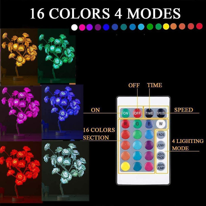 Rose LED Table Lamp with Remote - 16 Color Changing, Ideal Gift for Girls and Women, Perfect for Holiday and Party Room Decor