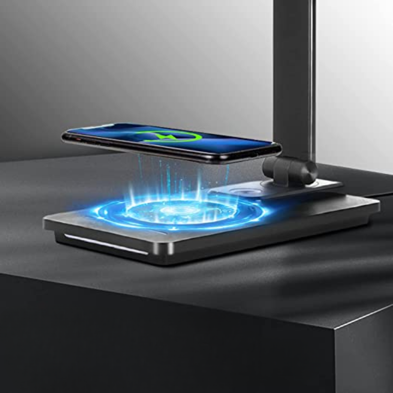 LED Desk Lamp with 10W Wireless Charger and USB Port, Study Lamp with 5 Brightness Modes, Fully Dimmable, Touch Control for Office Use