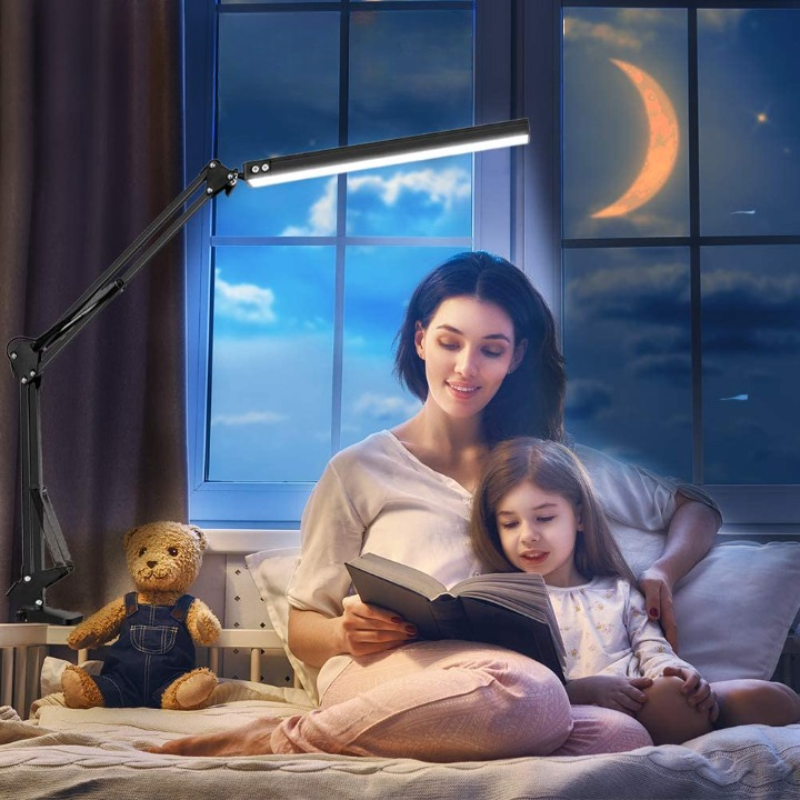 LED Desk Lamp, Adjustable Eye-Caring Clamp Light with 3 Color Modes, 10 Brightness Levels, Memory Function, Home Desk Lamp