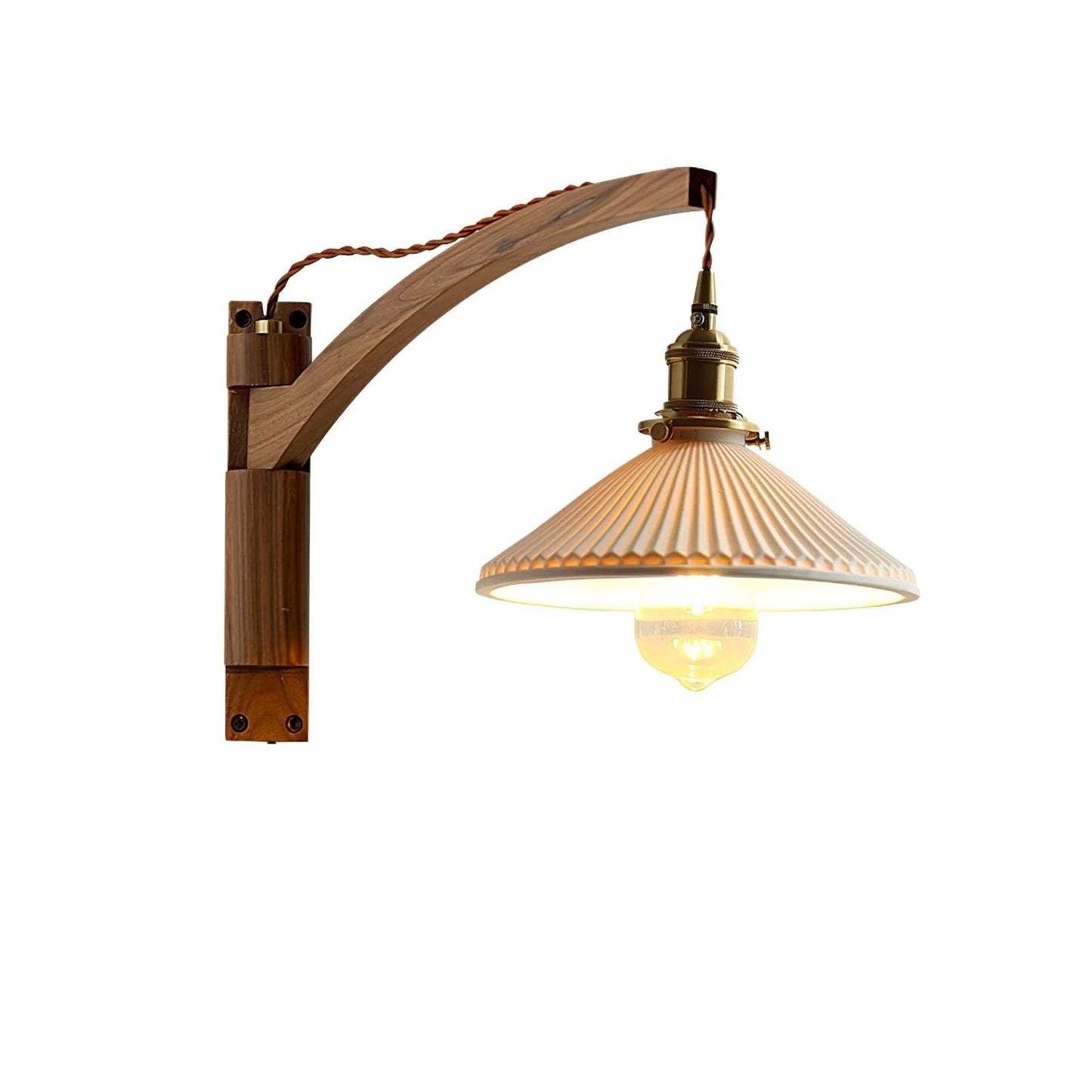 Swing Arm Walnut Wall Light with Adjustable Arm and Shade
