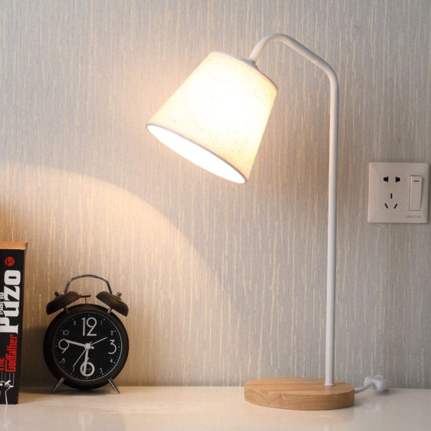 Nordic Minimalist Cone Linen Shade Wooden Base Table Lamp