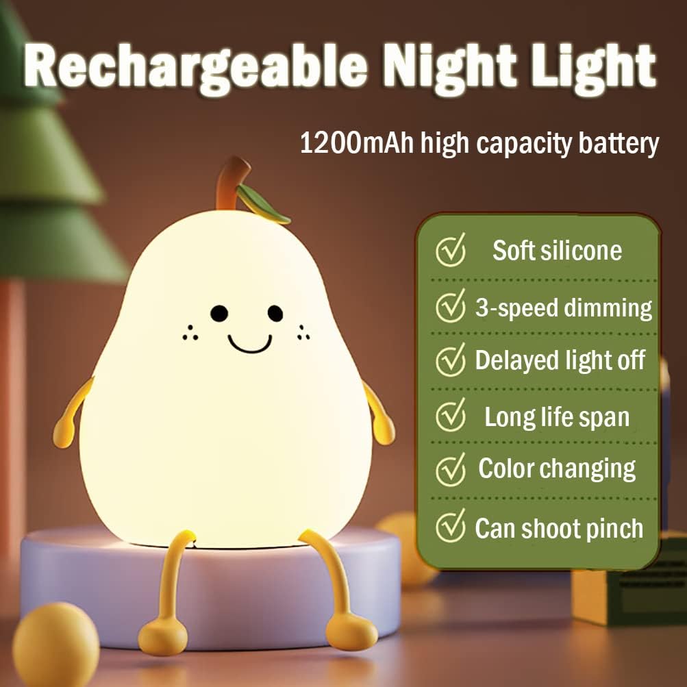 PearGlow Night Lamp with USB Charger and Warm White Light