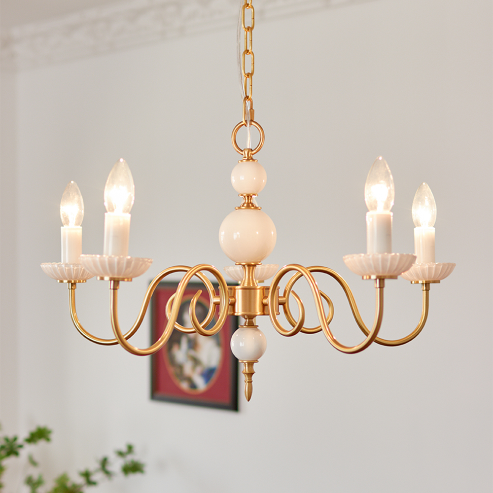 Cream Glass Chandelier American Retro Metal Lamp Bedroom