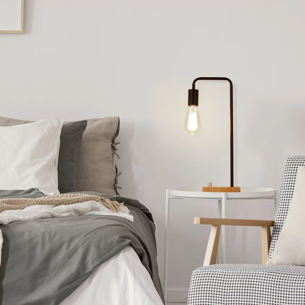 Black Edison Industrial Wood Table Lamp - Stylish Desk Lighting