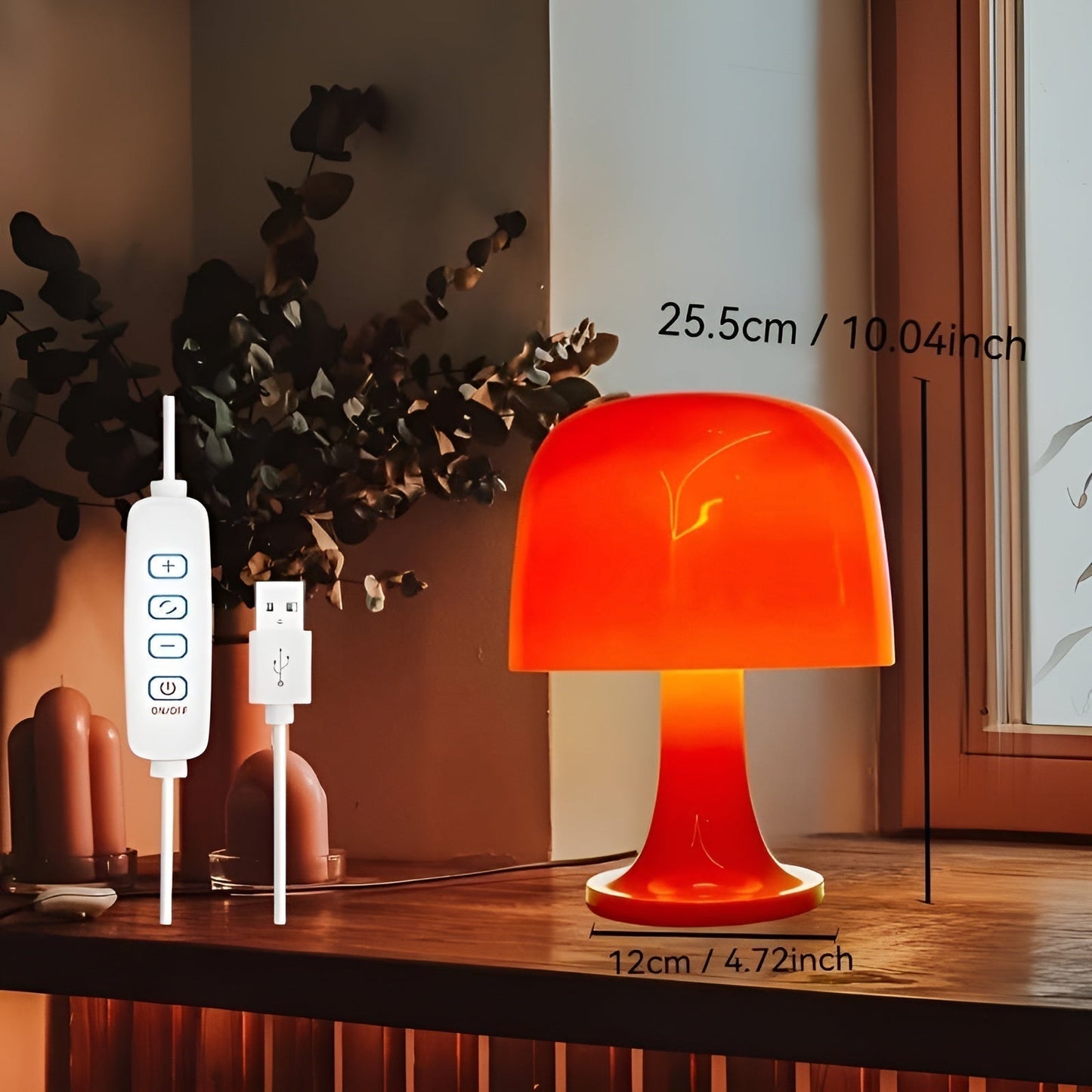 Stylish Vintage Mushroom Lamp with Dimmable LED & USB Power