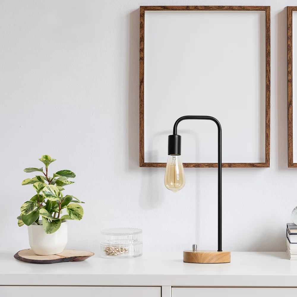 Black Edison Industrial Wood Table Lamp - Stylish Desk Lighting