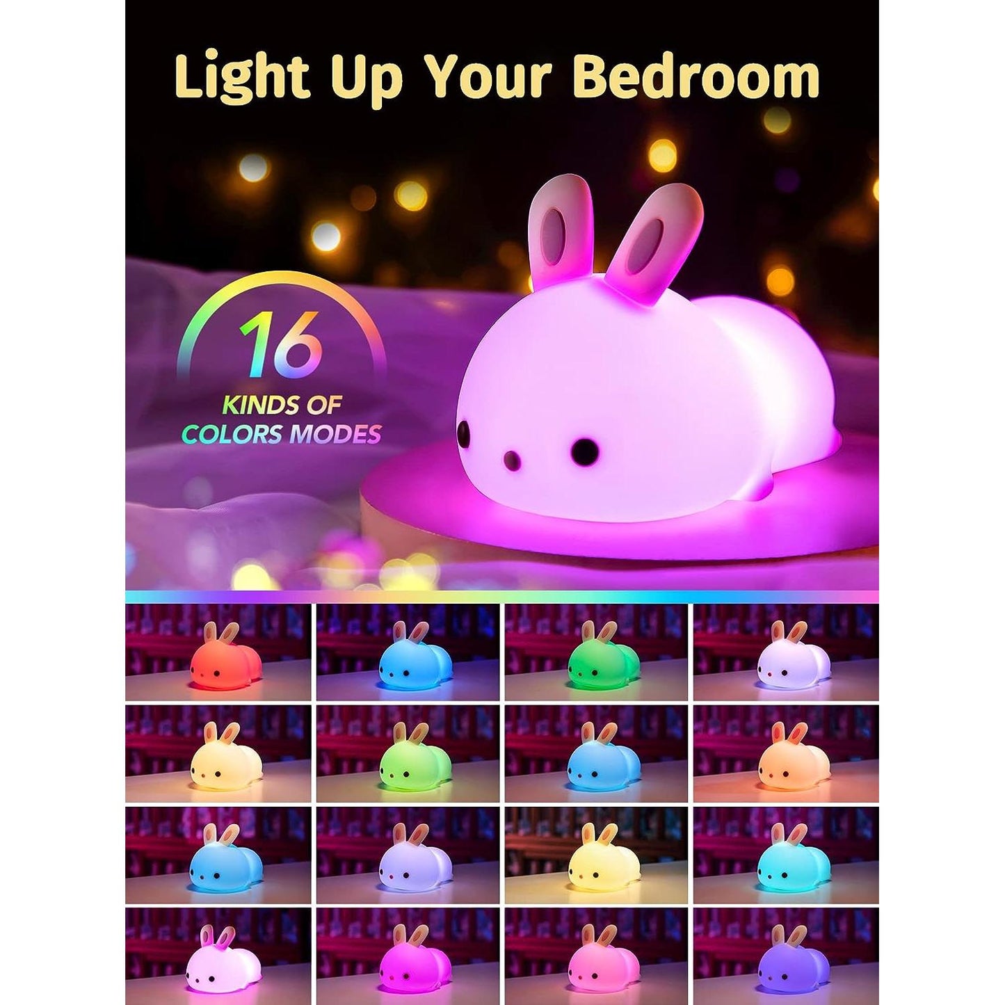 Bunny Touch Sensor LED Night Lamp - Colour Changing Childrens Light