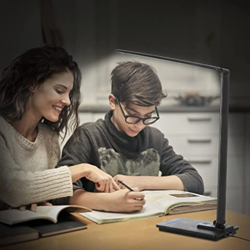 LED Desk Lamp with 10W Wireless Charger and USB Port, Study Lamp with 5 Brightness Modes, Fully Dimmable, Touch Control for Office Use
