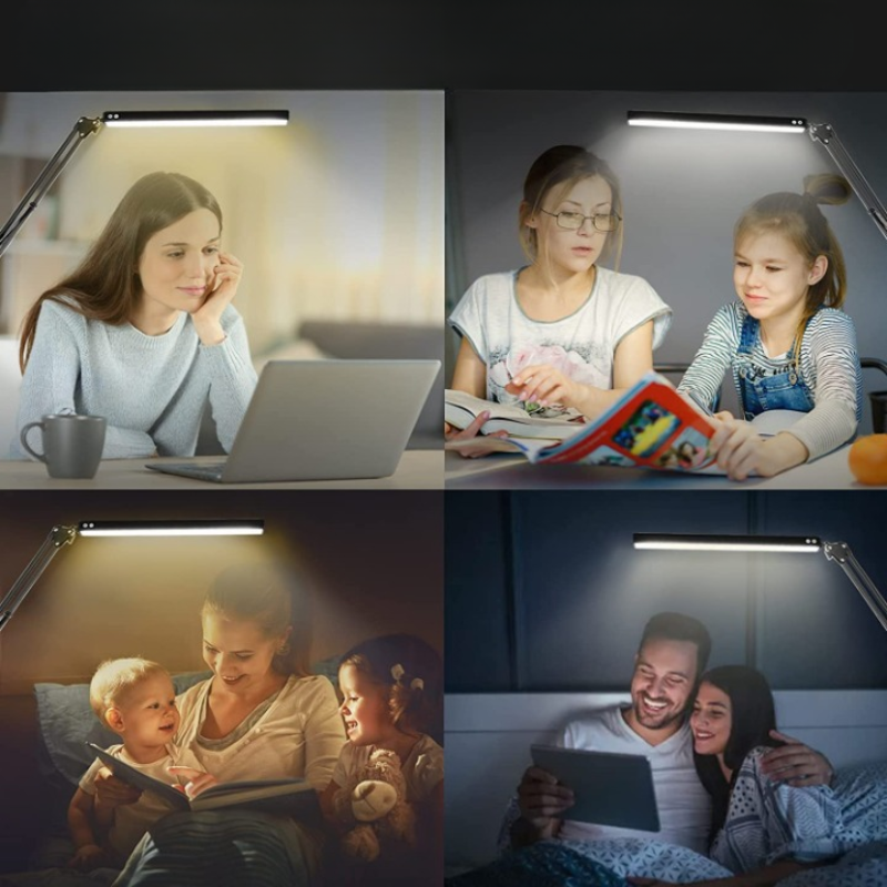 LED Desk Lamp, Adjustable Eye-Caring Clamp Light with 3 Color Modes, 10 Brightness Levels, Memory Function, Home Desk Lamp