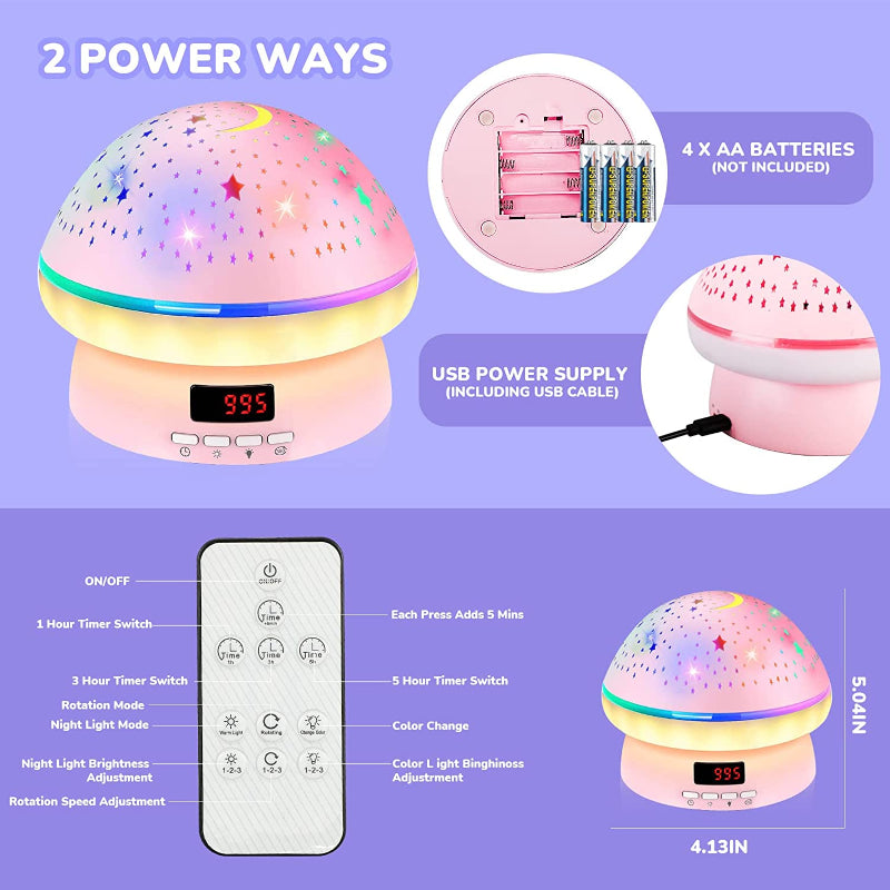 Kids Star Projector Night Light Toy for Ages 3-8, LED Timer Rotating Light with 16 Colors, Kawaii Gifts for Children 2-9 Years