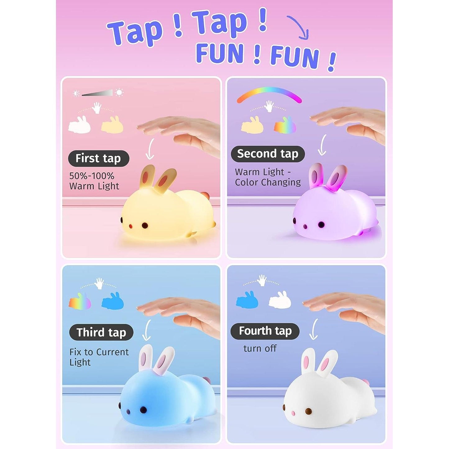 Bunny Touch Sensor LED Night Lamp - Colour Changing Childrens Light