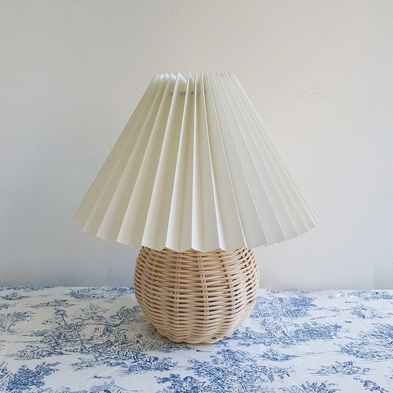 Ball Bamboo Rattan Table Lamp Modernist White Shade 1 Bulb
