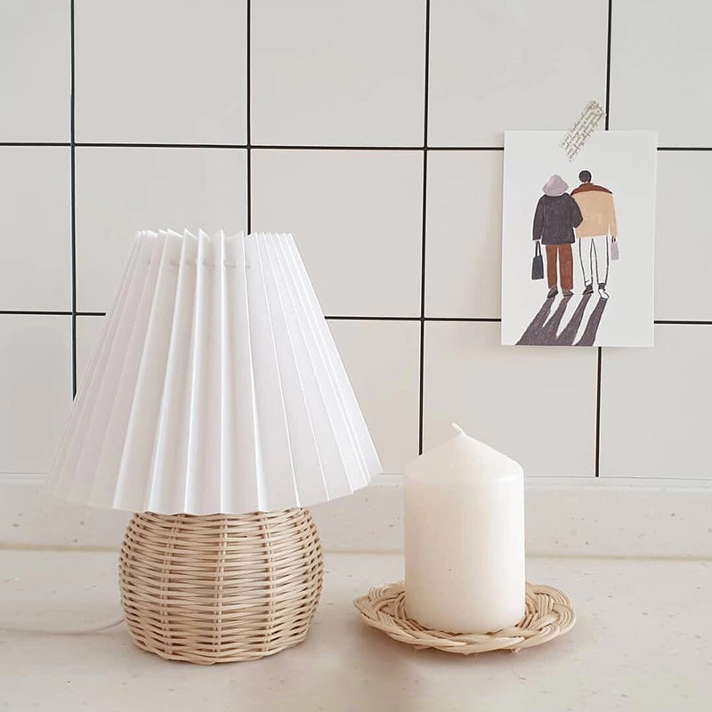 Ball Bamboo Rattan Table Lamp Modernist White Shade 1 Bulb