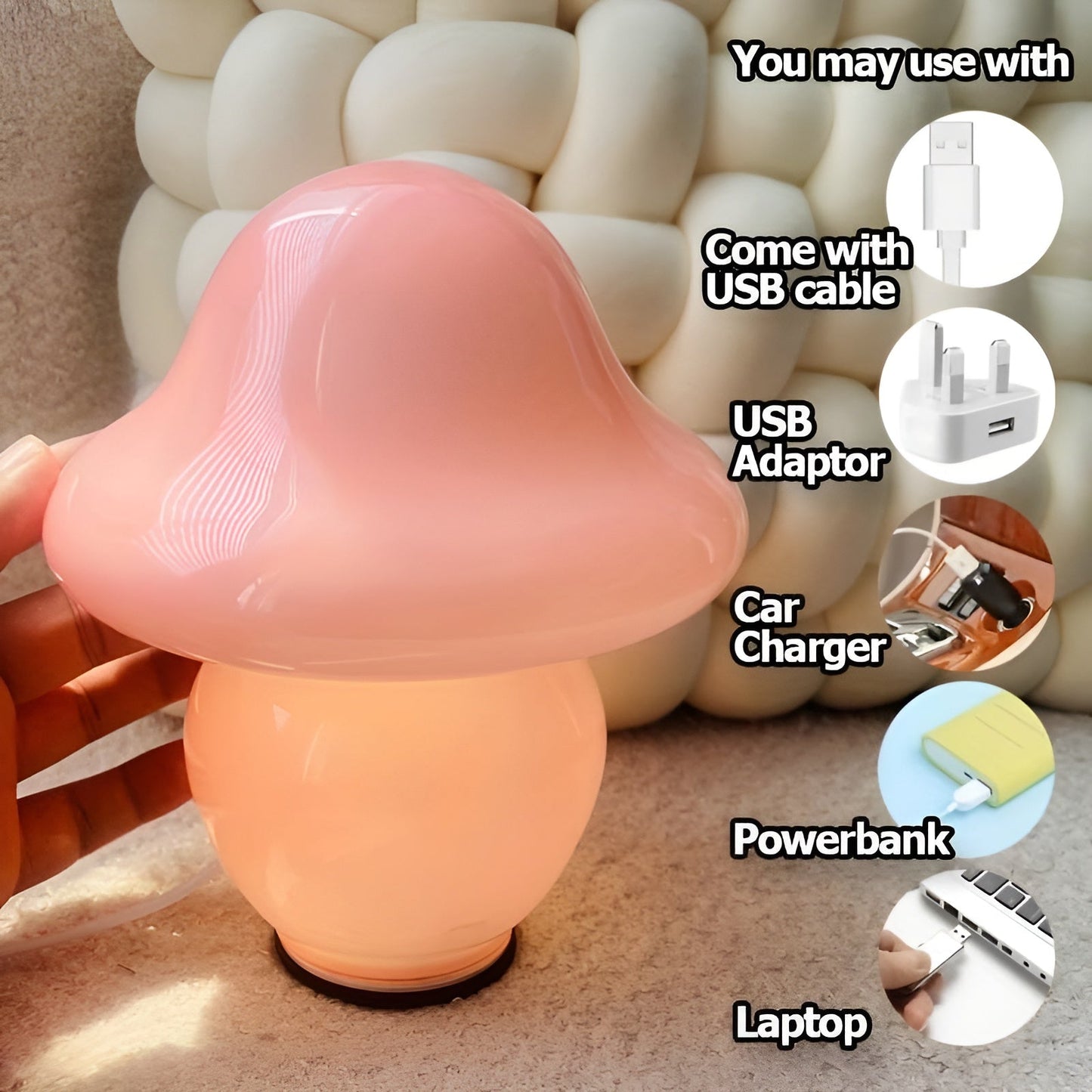 Mushroom Design Glass Lamp - Enchanting USB Lighting