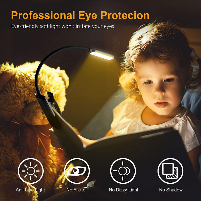 9 LED USB Rechargeable Reading Light for Bed - Eye-Friendly, Dimmable Clip-On Lamp