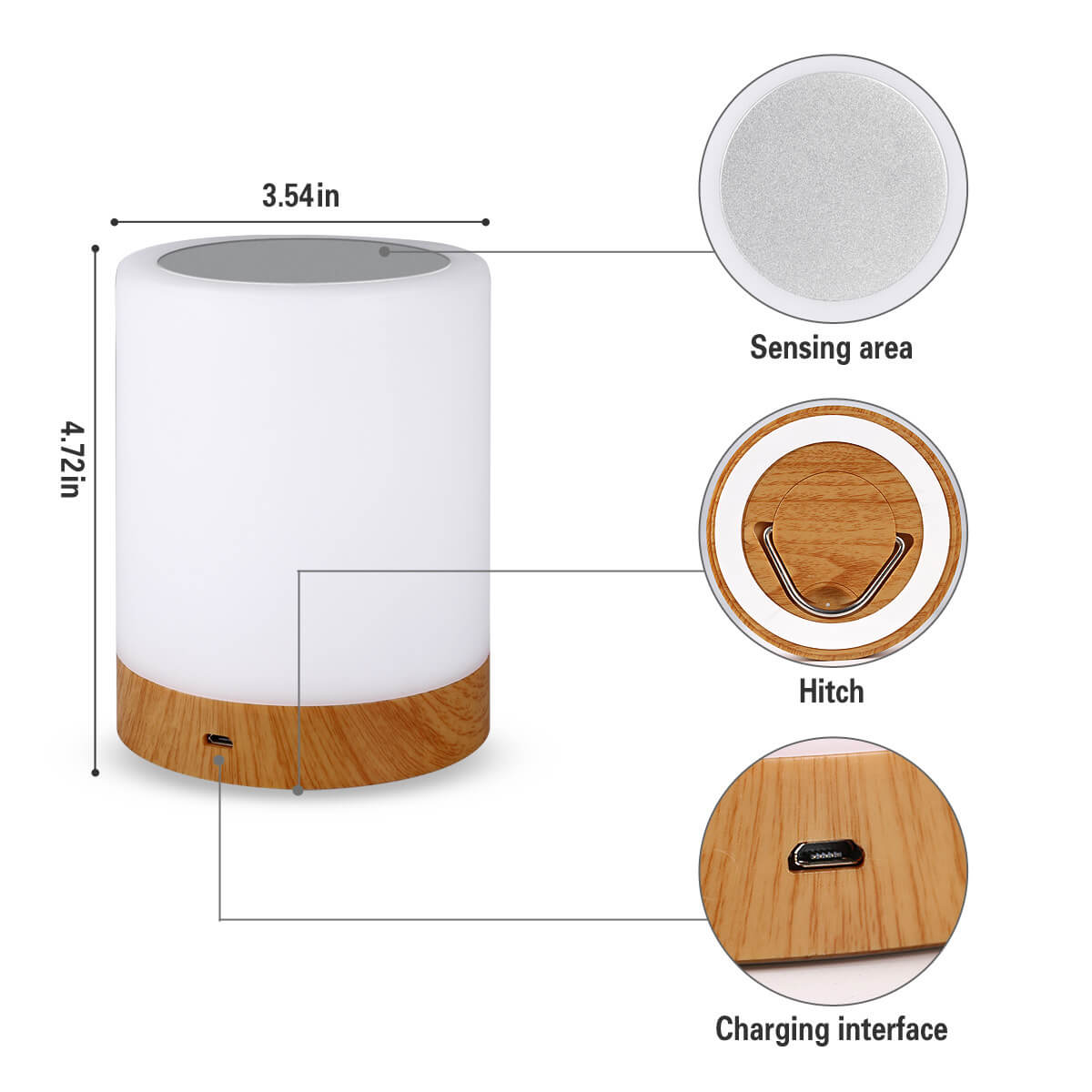 Kreative Holzmaserung Night Light Rechargeable Atmosphere Lamp