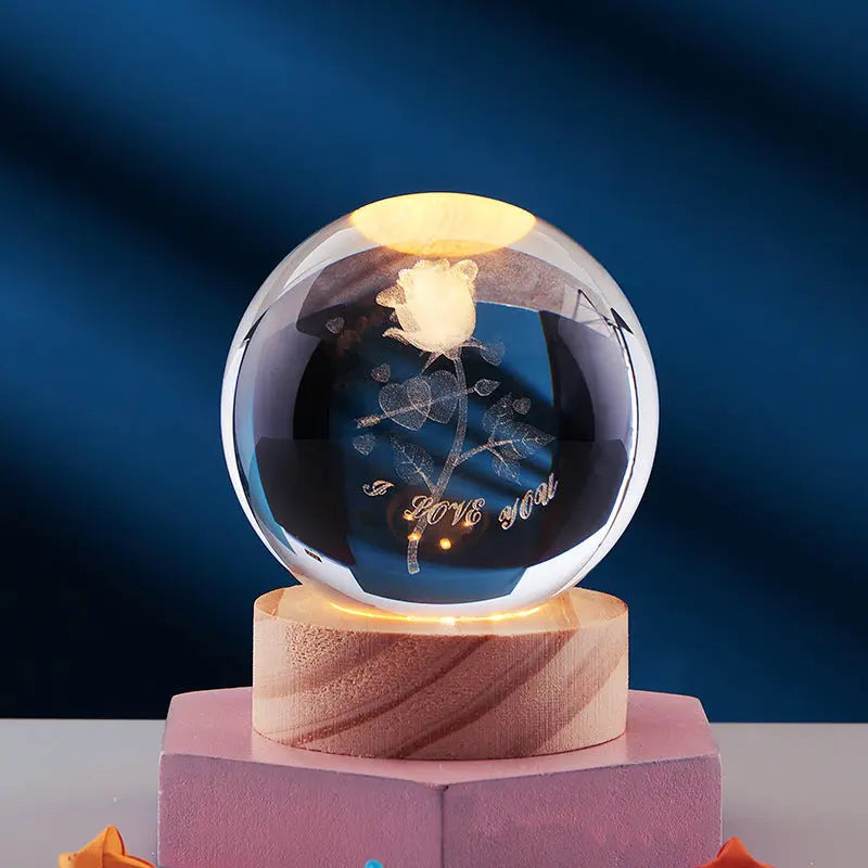 3D Crystal Night Lamp with LED Lighting - Adjustable Brightness