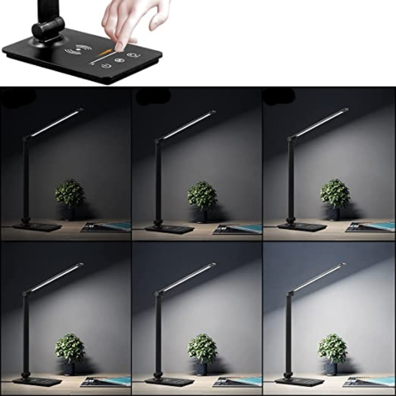 LED Desk Lamp with Wireless Charging, Touch Control, 5 Color Modes, Full Dimming, Eye-Friendly Study Light, Adjustable Arm, 30/60 Min Auto Timer