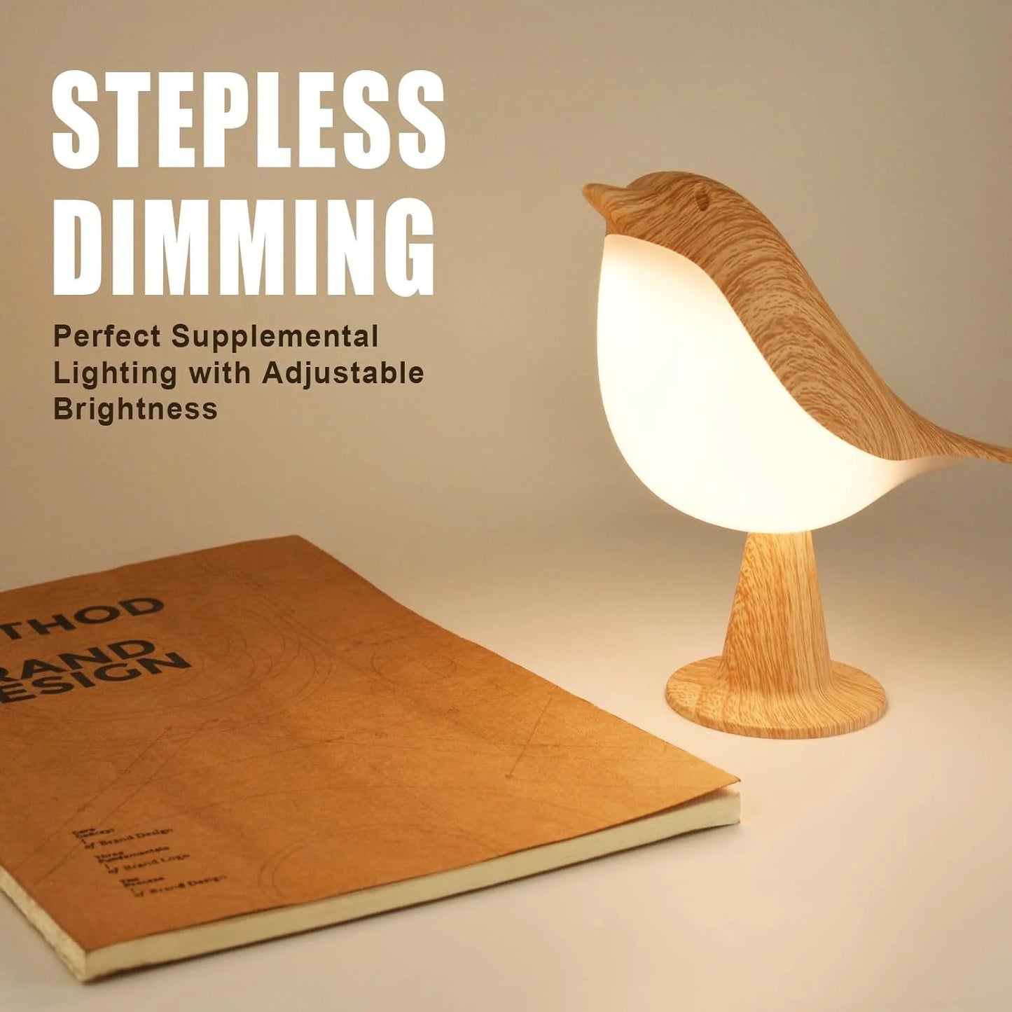 Touch-Control Wooden Bird Night Light - Rechargeable LED Lamp