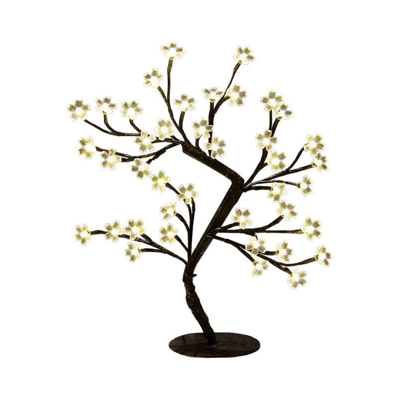 LED Art Deco Black Table Lamp with Cherry Blossom Shade
