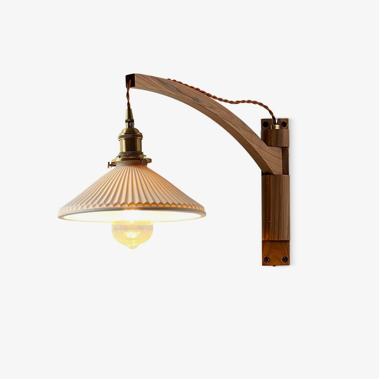 Swing Arm Walnut Wall Light with Adjustable Arm and Shade
