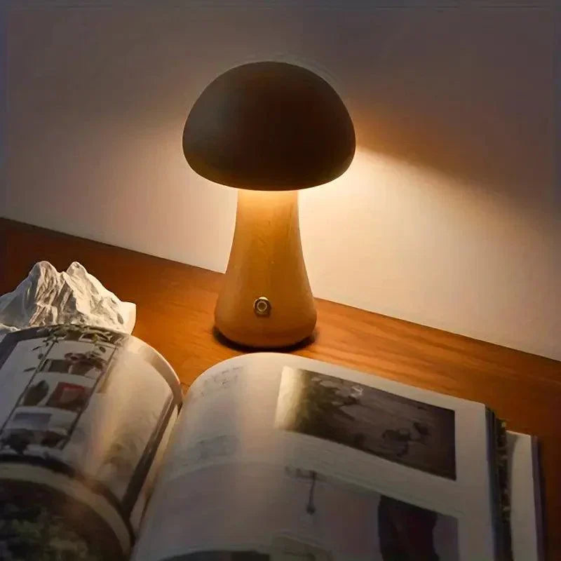 Mushglow Wireless Mushroom Lamp | Wood & Foam, Dimmable, USB Rechargeable