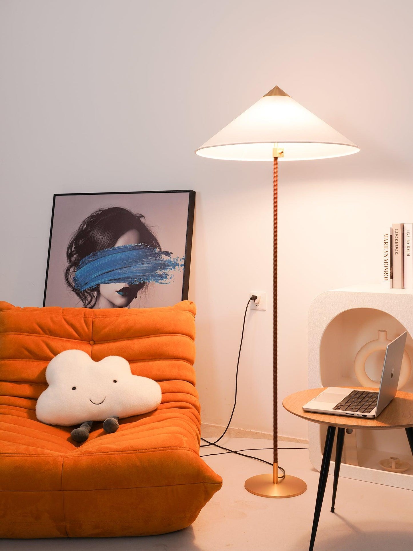 Tynell Floor Lamp with Rattan Shade and LED Bulb