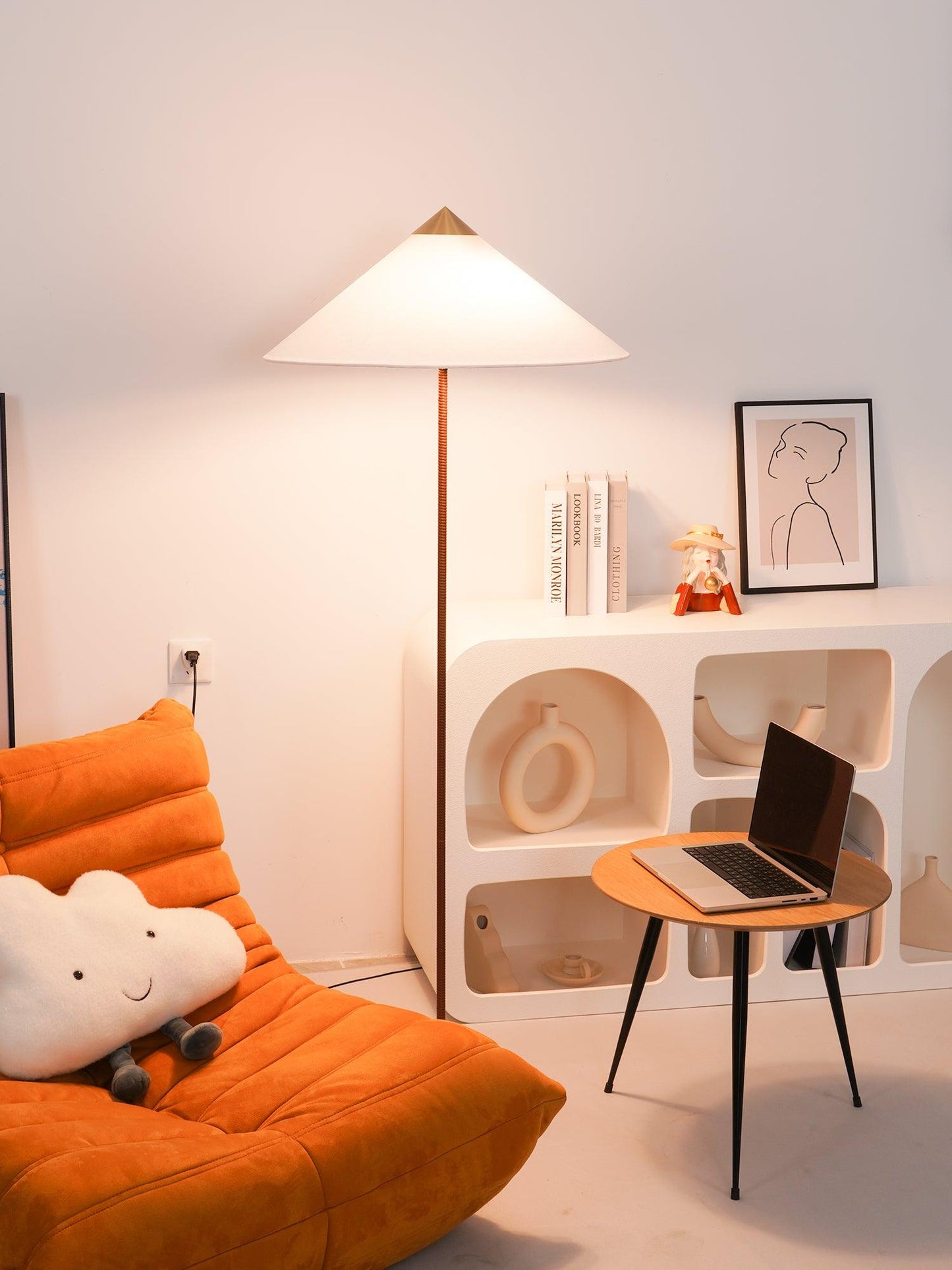 Tynell Floor Lamp with Rattan Shade and LED Bulb