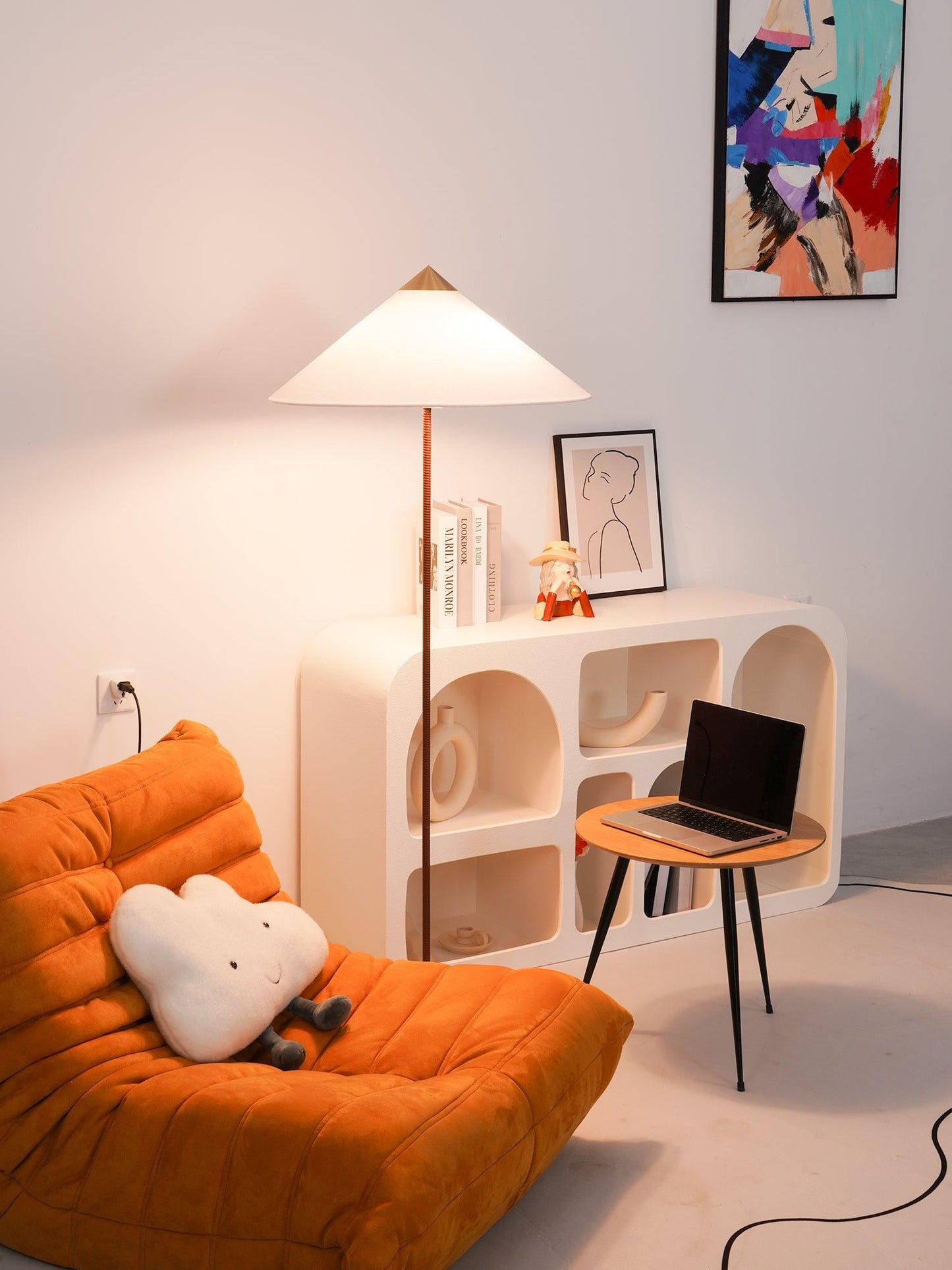 Tynell Floor Lamp with Rattan Shade and LED Bulb