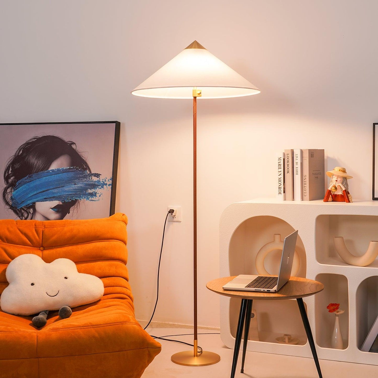Tynell Floor Lamp with Rattan Shade and LED Bulb