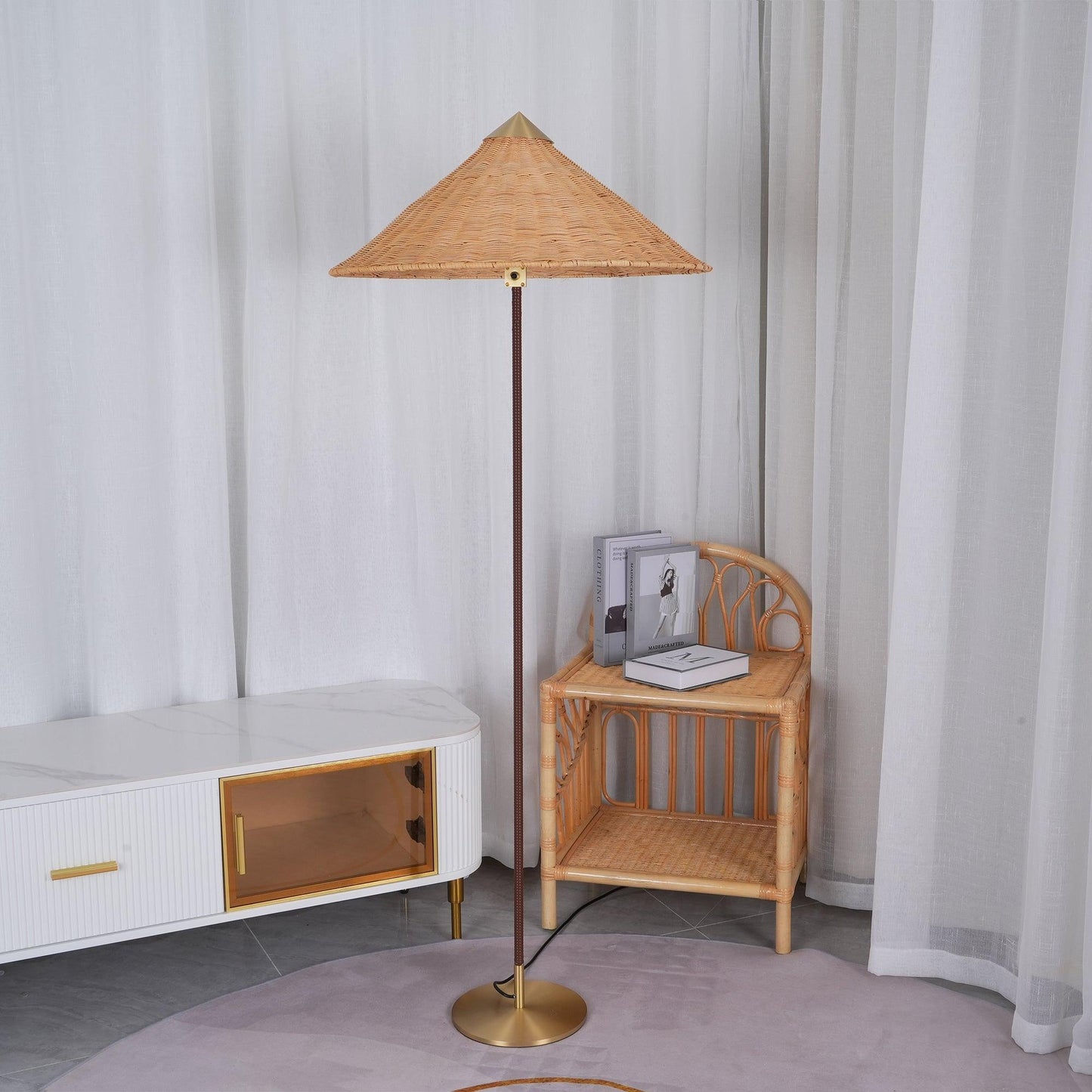 Tynell Floor Lamp with Rattan Shade and LED Bulb