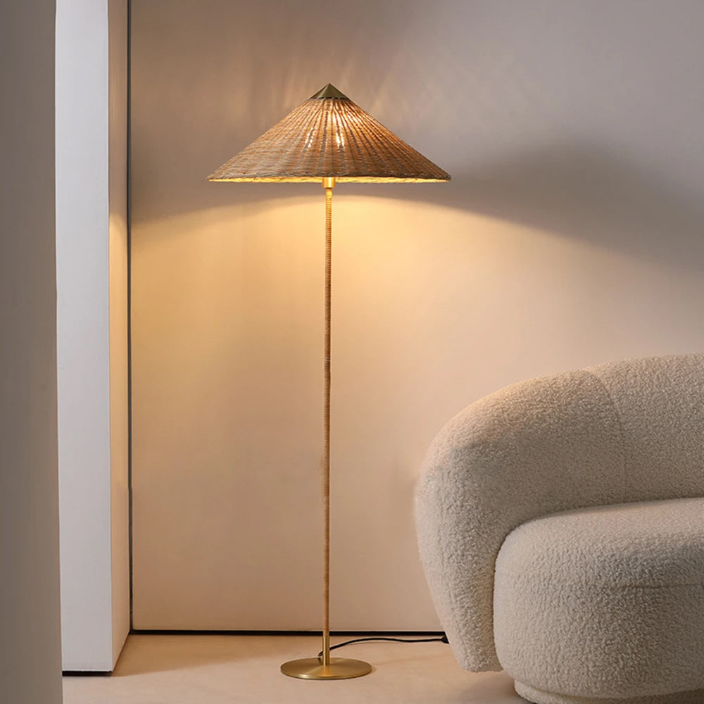 Tynell Floor Lamp with Rattan Shade and LED Bulb