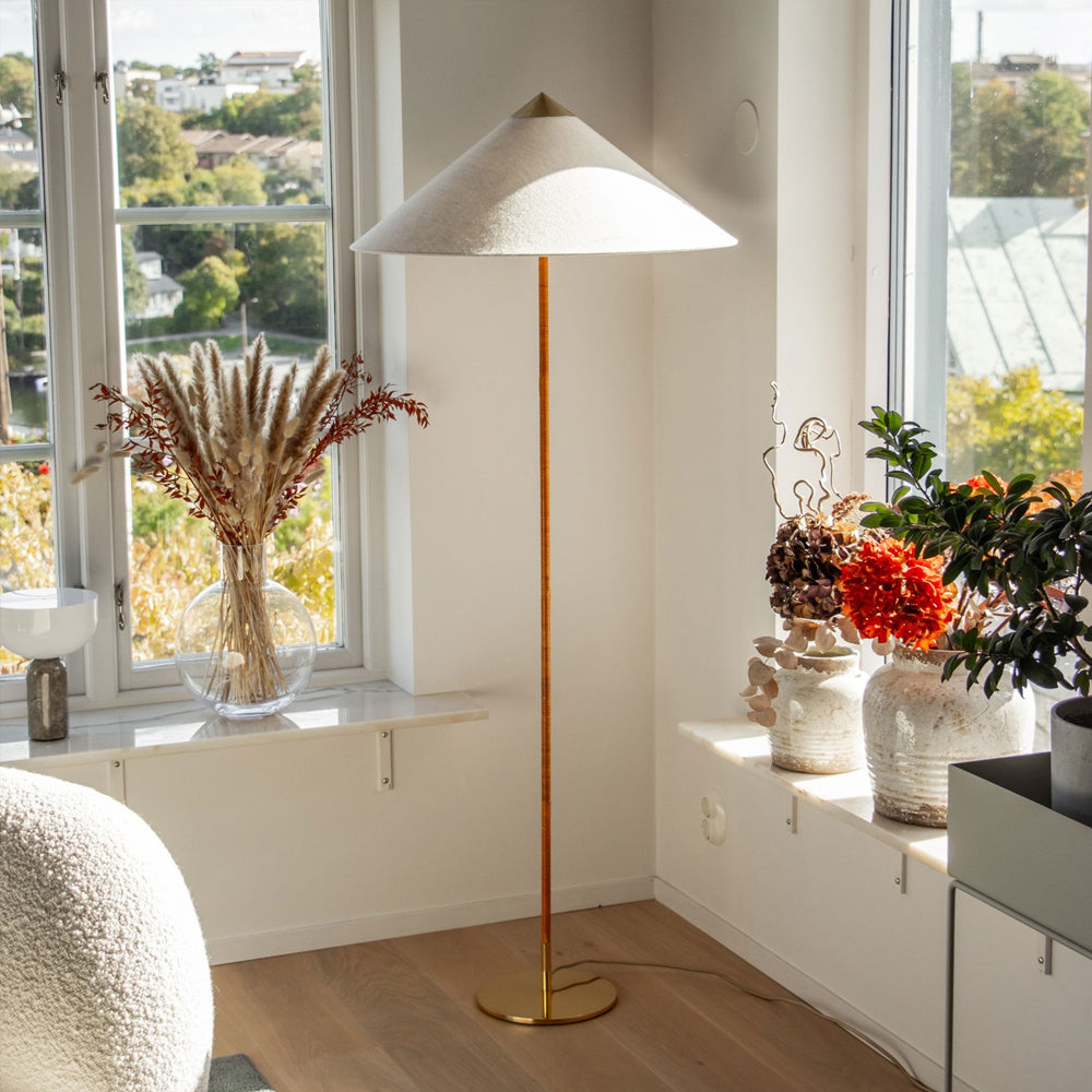 Tynell Floor Lamp with Rattan Shade and LED Bulb