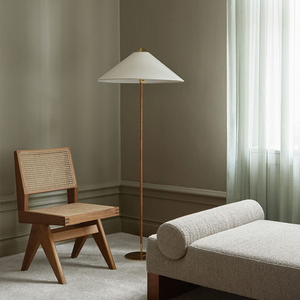 Tynell Floor Lamp with Rattan Shade and LED Bulb
