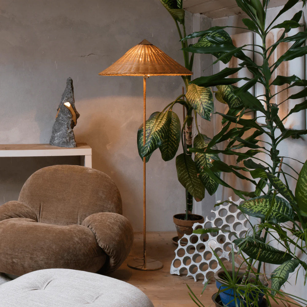 Tynell Floor Lamp with Rattan Shade and LED Bulb