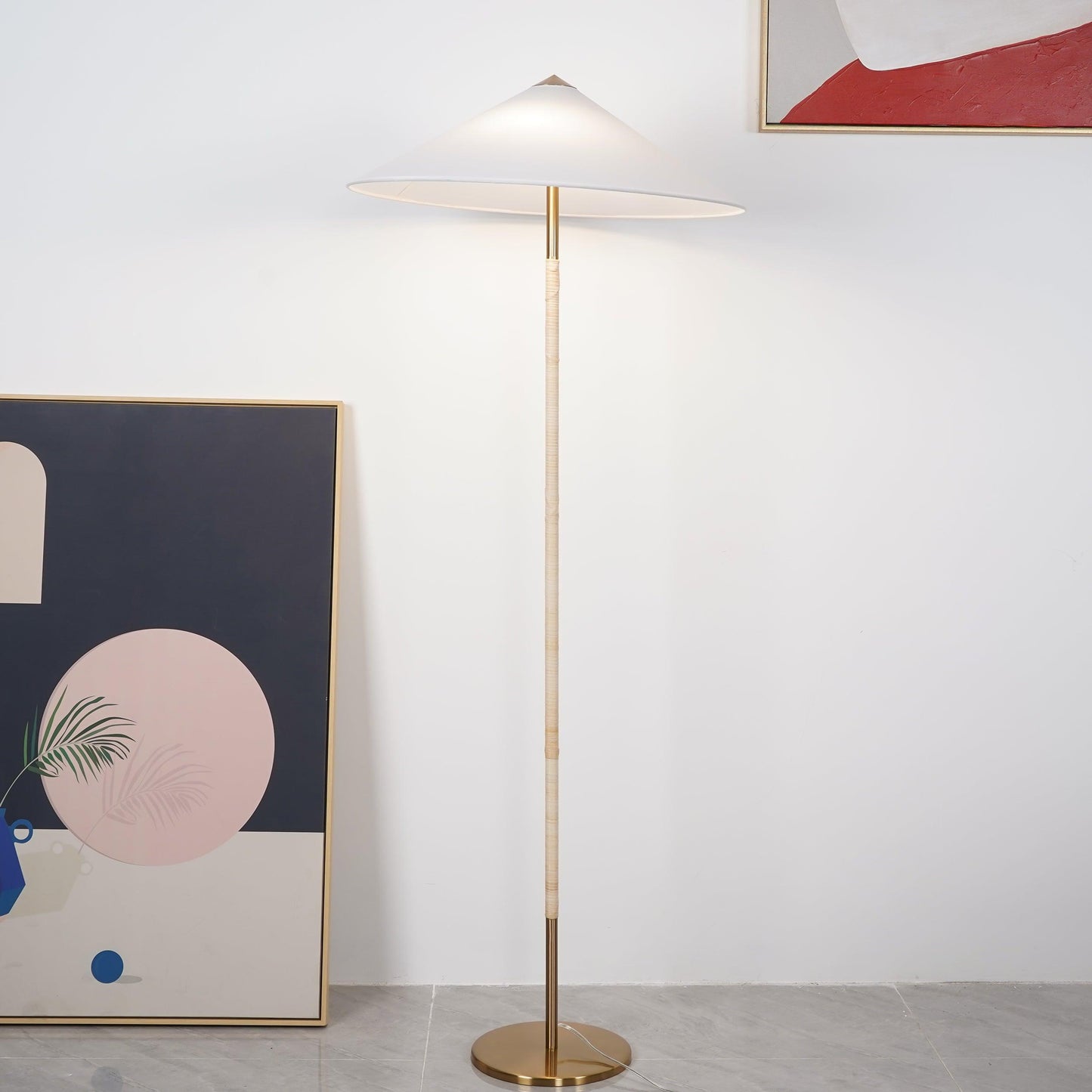 Tynell Floor Lamp with Rattan Shade and LED Bulb