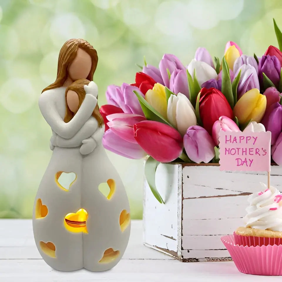 Figurative Candle Holder - Embrace Mother Daughter - Flickering Light