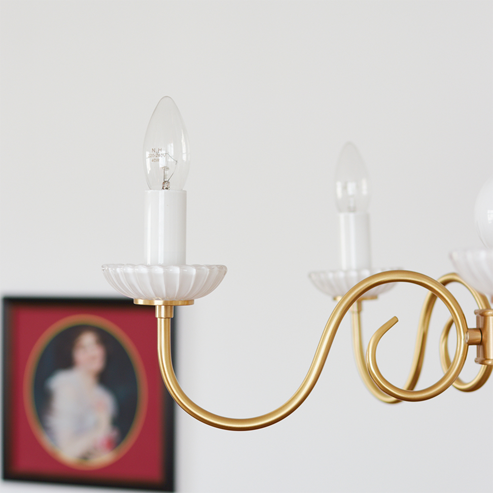 Cream Glass Chandelier American Retro Metal Lamp Bedroom