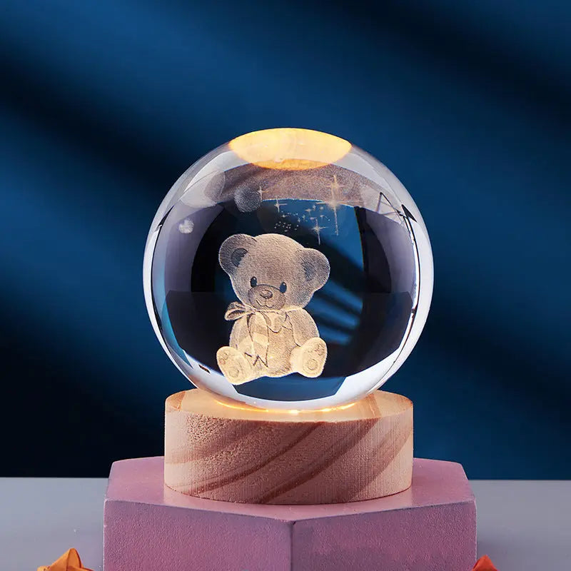 3D Crystal Night Lamp with LED Lighting - Adjustable Brightness