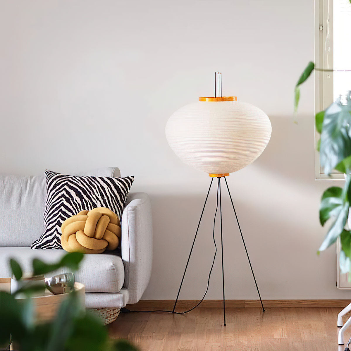 Rice Paper Floor Lamp - Indoor LED Lantern Design, Black