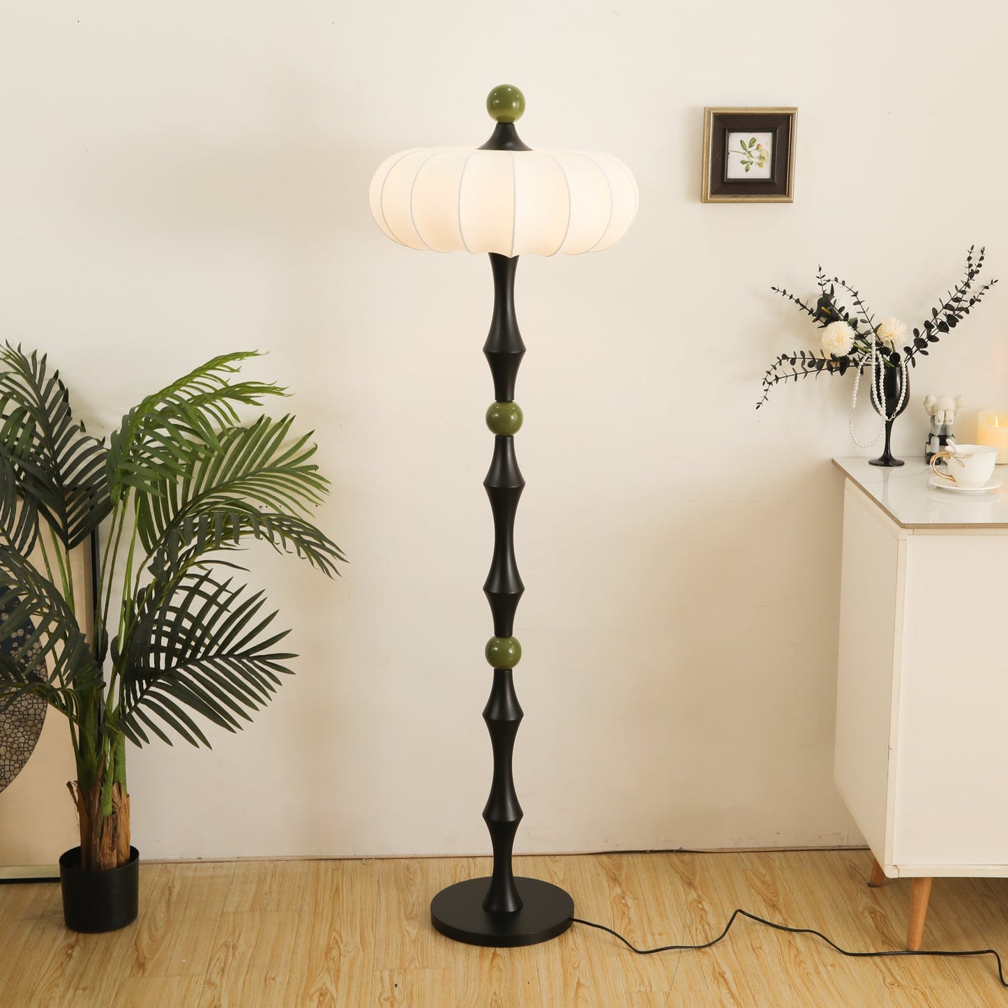 Adesso Orchard Floor Lamp with Silk Shade and LED Bulb