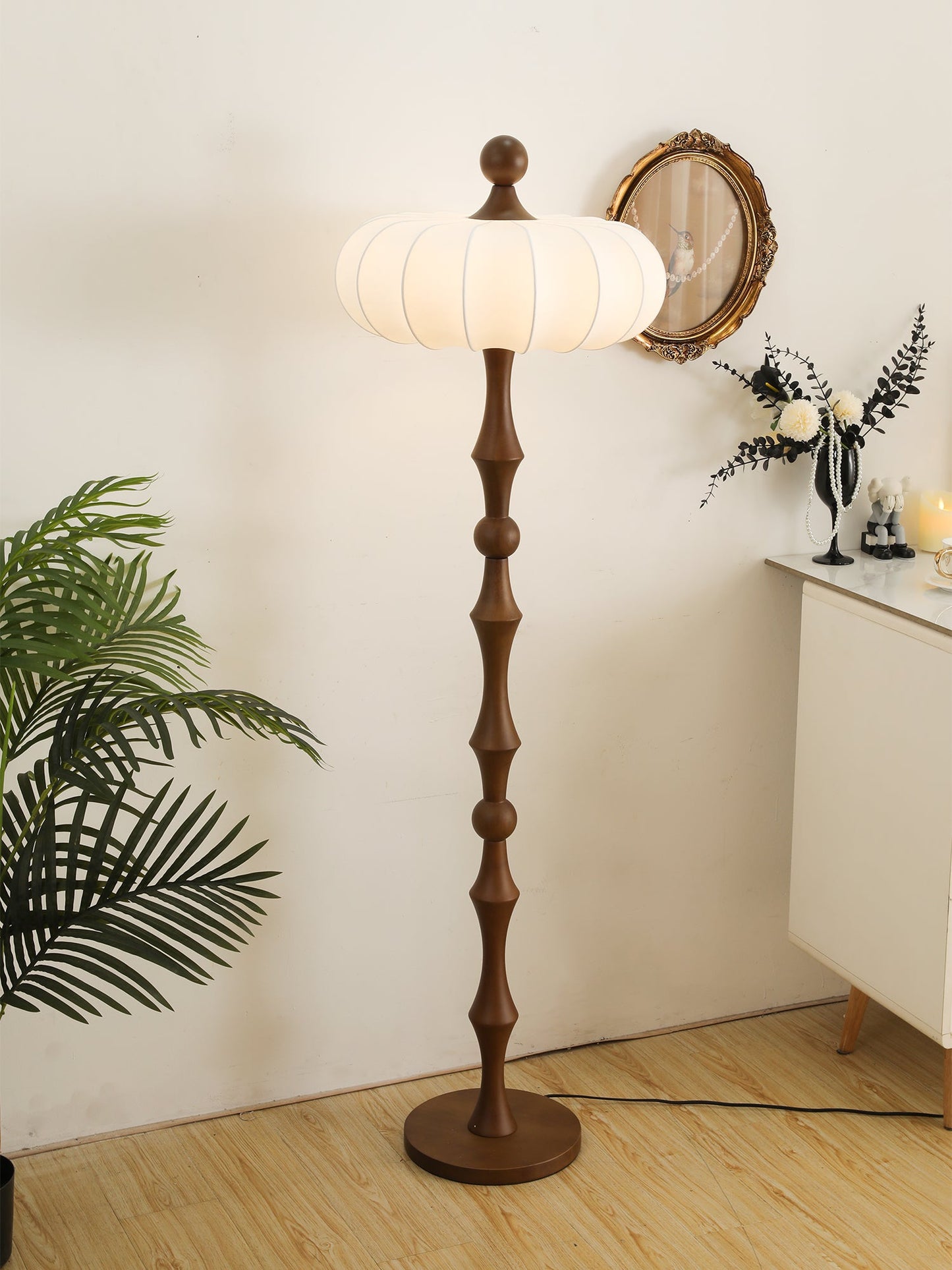 Adesso Orchard Floor Lamp with Silk Shade and LED Bulb