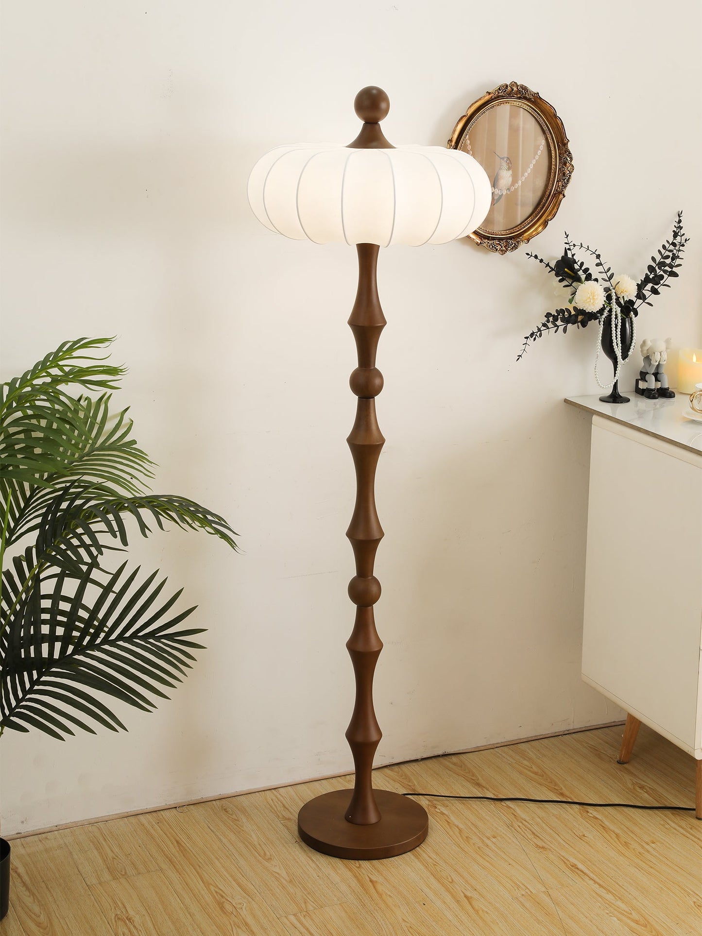 Adesso Orchard Floor Lamp with Silk Shade and LED Bulb