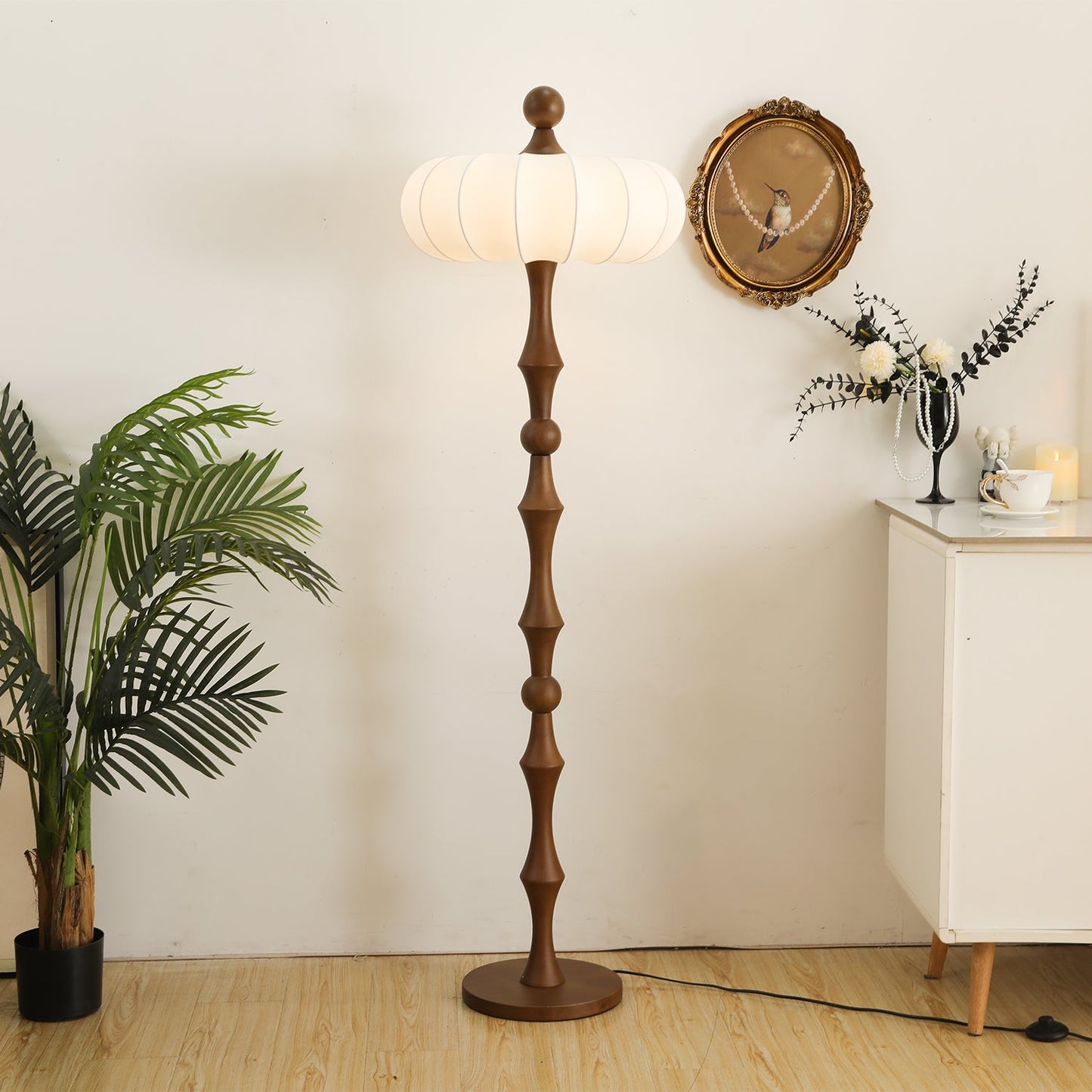 Adesso Orchard Floor Lamp with Silk Shade and LED Bulb