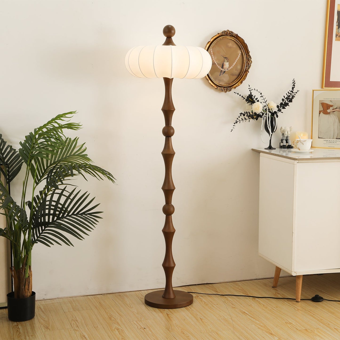 Adesso Orchard Floor Lamp with Silk Shade and LED Bulb