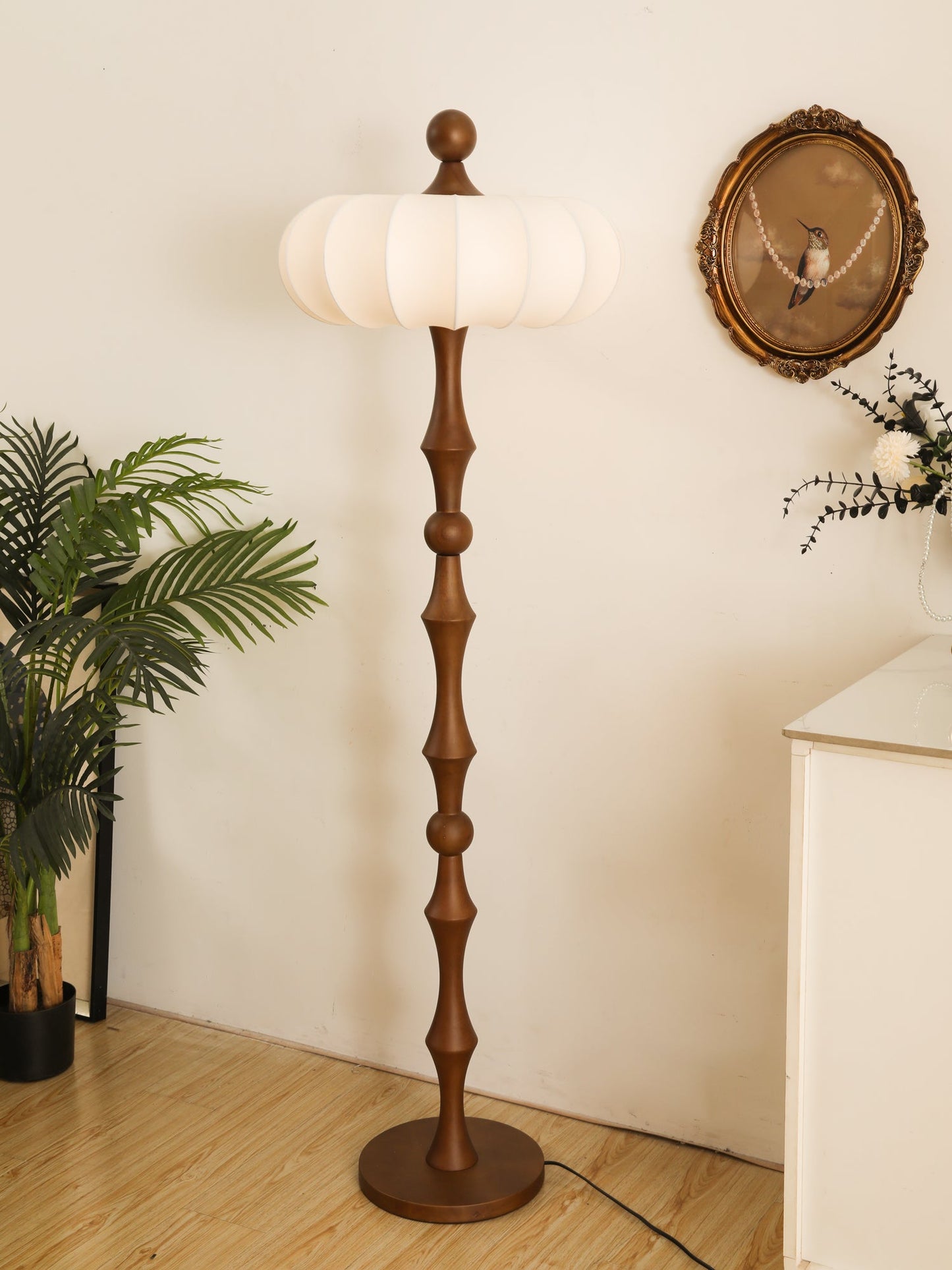 Adesso Orchard Floor Lamp with Silk Shade and LED Bulb