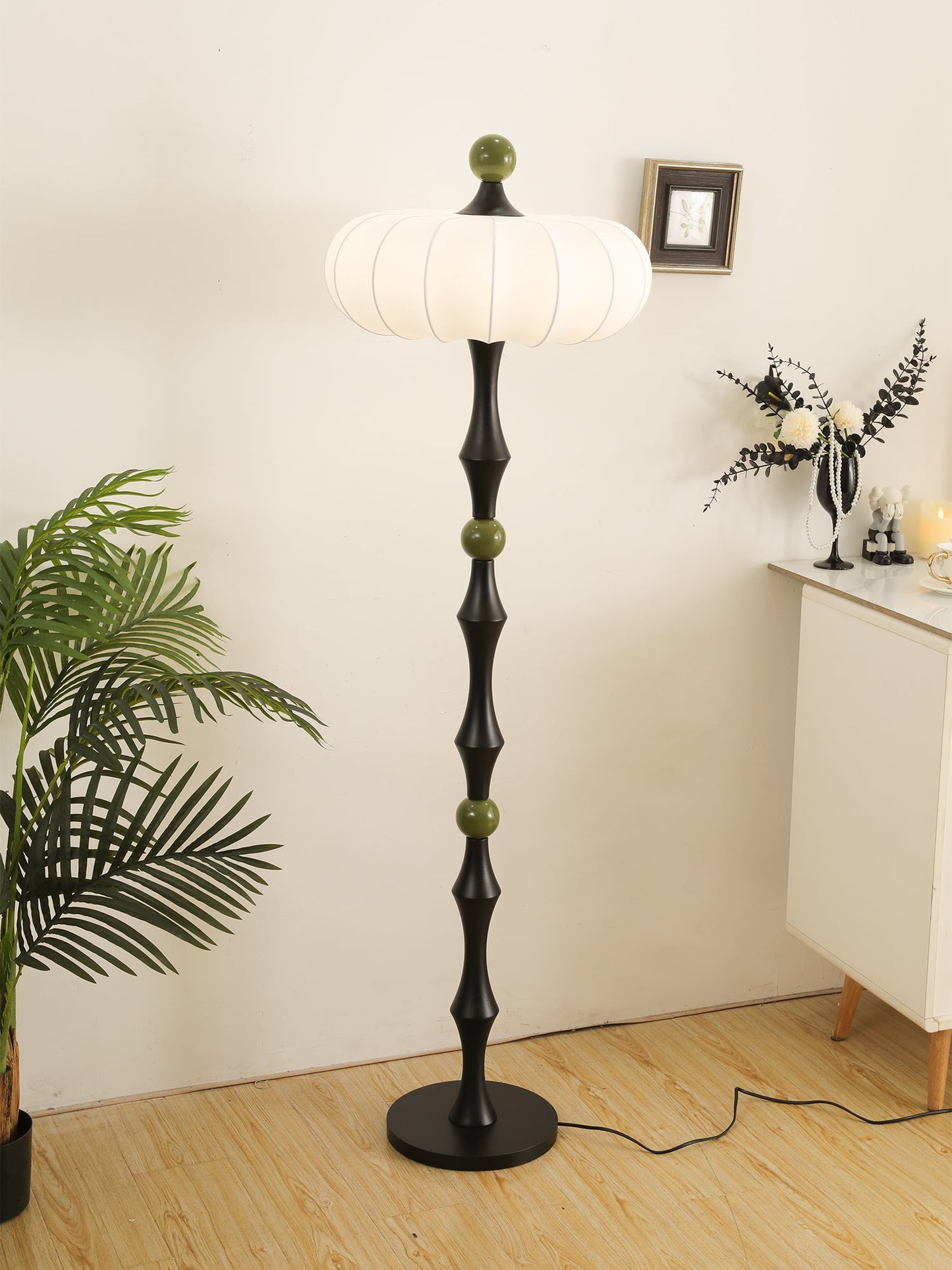 Adesso Orchard Floor Lamp with Silk Shade and LED Bulb