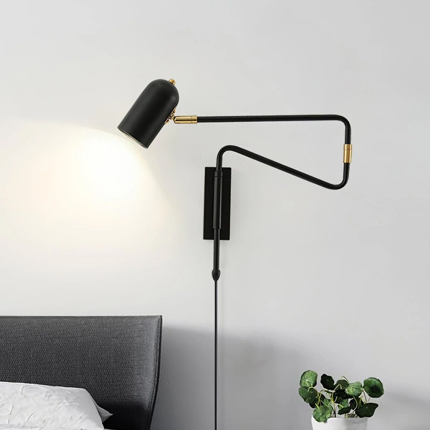 Adjustable Arm Plug In Wall Lamp with Rotatable Shade